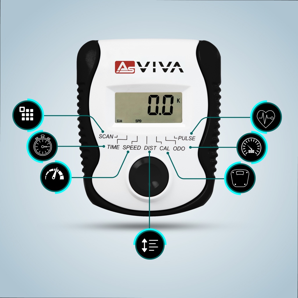 Übersichtliches LCD-Trainingsdisplay des AsVIVA Heimtrainers H14 mit allen Werten auf einen Blick